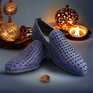 MEN'S FREDERICO LEONE BLUE/BLACK SPIKED FASHION SLIP ON DRESS SHOE. FS955.